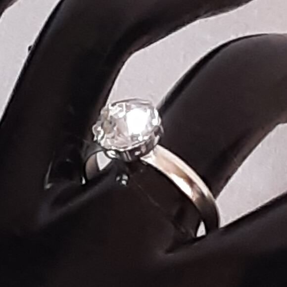 Silver Tone Ring Solitary Round Clear Stone Prong Set Minimalist - Picture 1 of 9